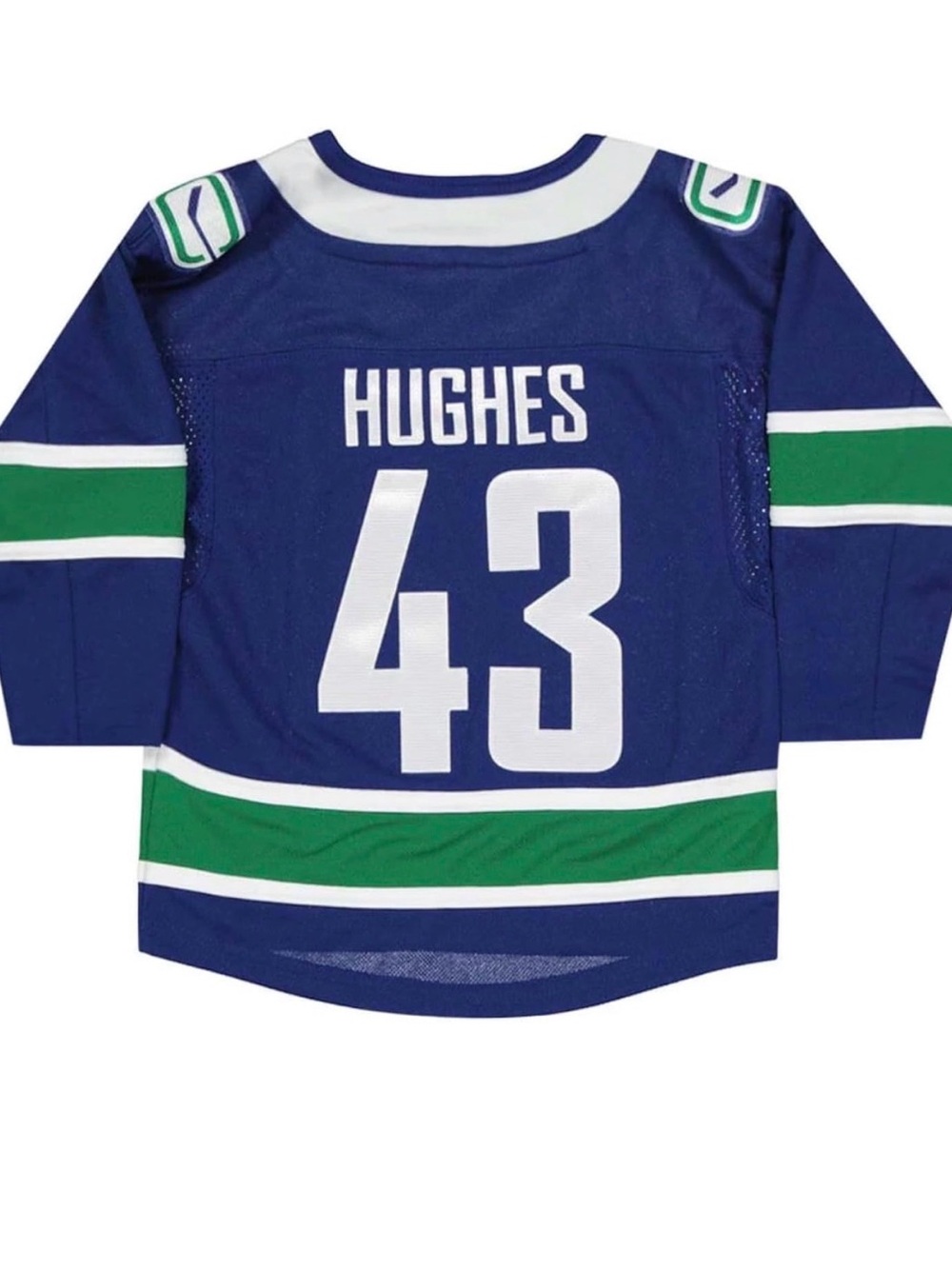 NHL Kids Blue and Green Hughes #43 Jersey